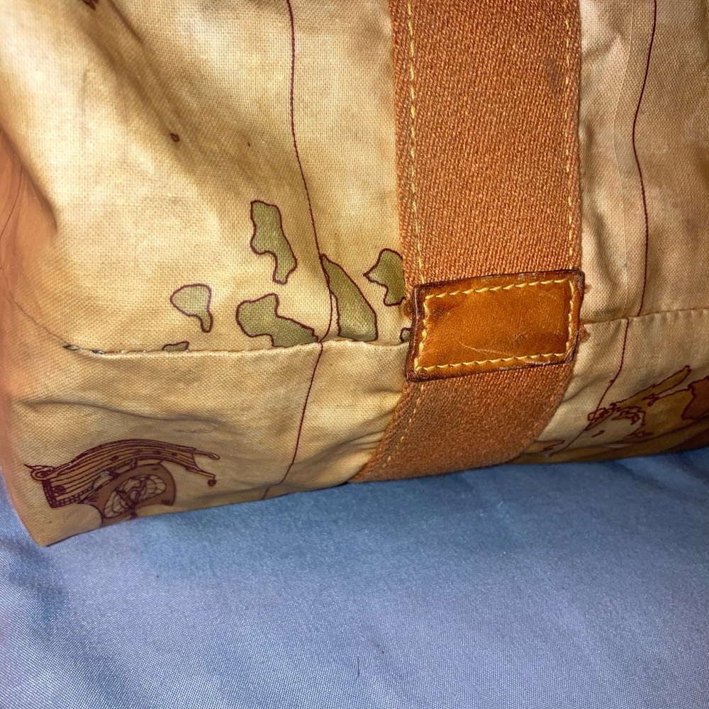 Alviero Martini Brown World Map Canvas Tote Bag - Picture 3 of 13